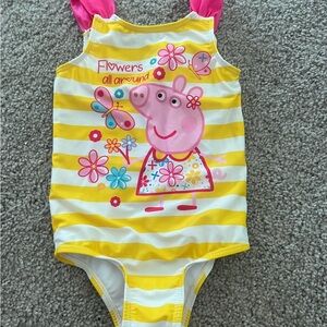 Peppa Pig Yellow and Pink Striped Kids One Piece Swimsuit size 3T
